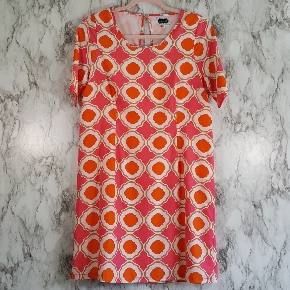 MudPie Pink Orange Geometric Sheath Dress